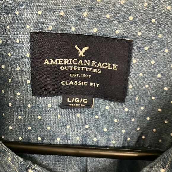 AE Polka Dot Button Down American Eagle Outfitters Shirt Unisex Shacket Sz L - Picture 2 of 9